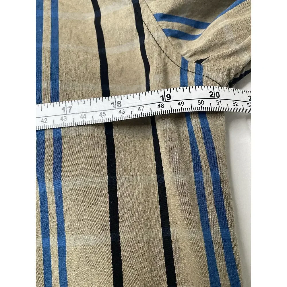 Polo Ralph Lauren Shirt Mens Large Tan Blue Plaid Striped Button Front Cotton